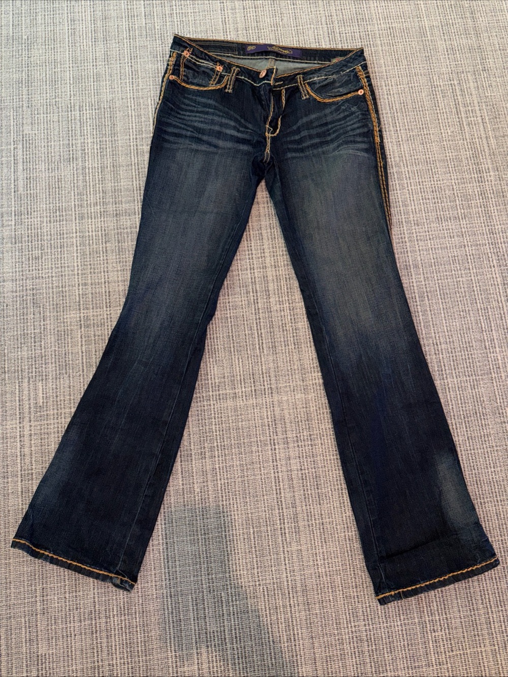 Ed Hardy Jeans Women Blue Low Rise Straight Embroidered Y2K Vintage Size 31